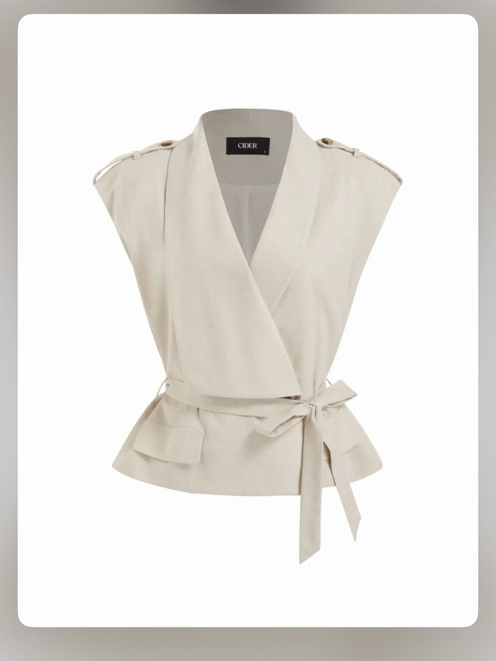 Cider LINEN-BLEND V-NECK WRAP BELTED OVERSIZED BLAZER VEST L WC9-6 - Picture 8 of 8